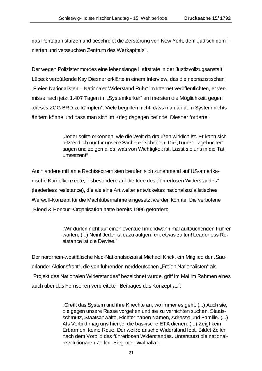 Seite 21 des Verfassungsschutzbericht 2001 Schleswig-Holstein