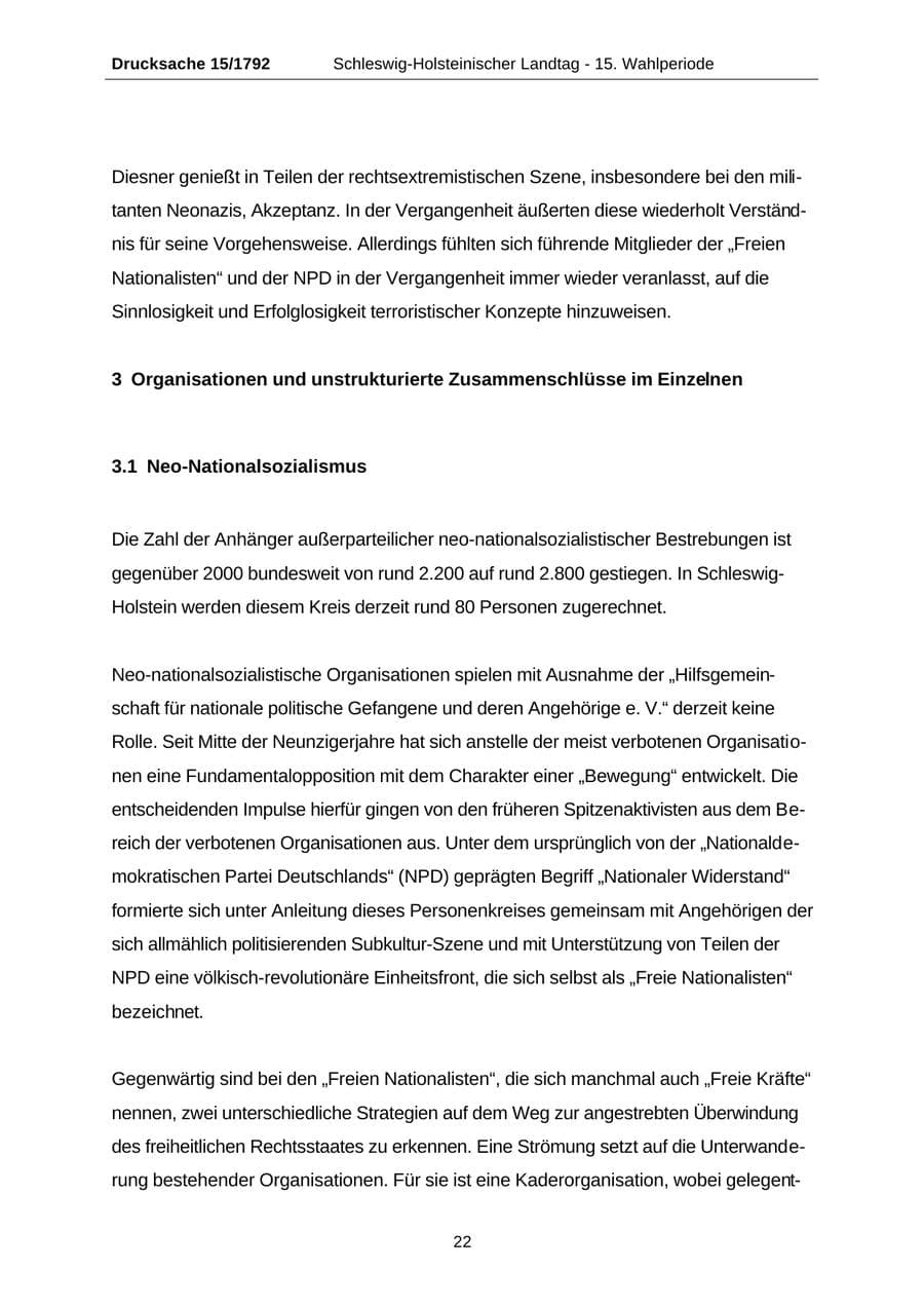 Seite 22 des Verfassungsschutzbericht 2001 Schleswig-Holstein