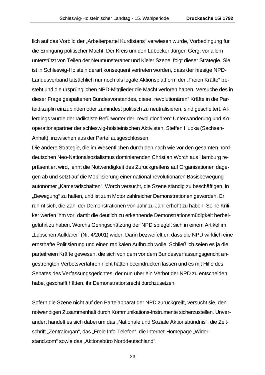 Seite 23 des Verfassungsschutzbericht 2001 Schleswig-Holstein