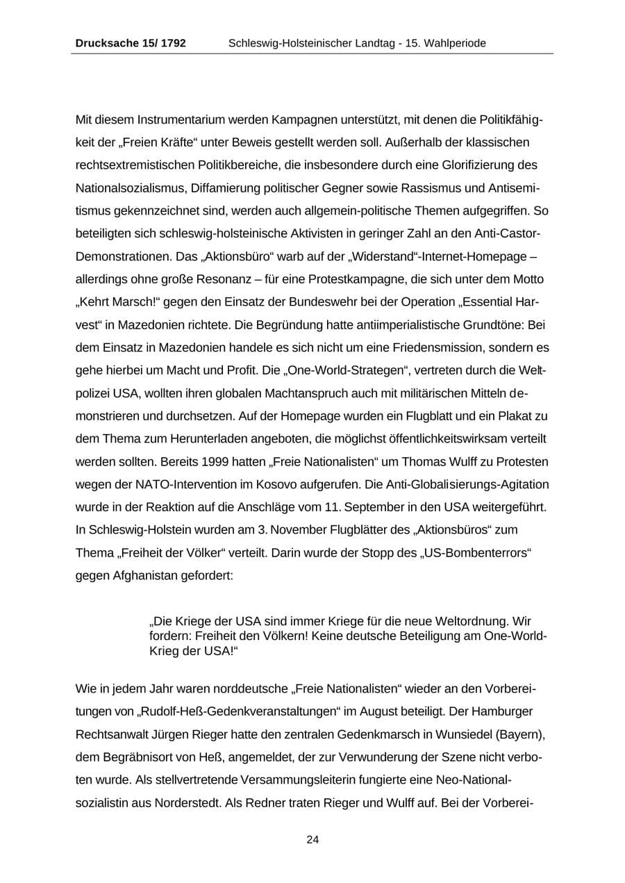 Seite 24 des Verfassungsschutzbericht 2001 Schleswig-Holstein
