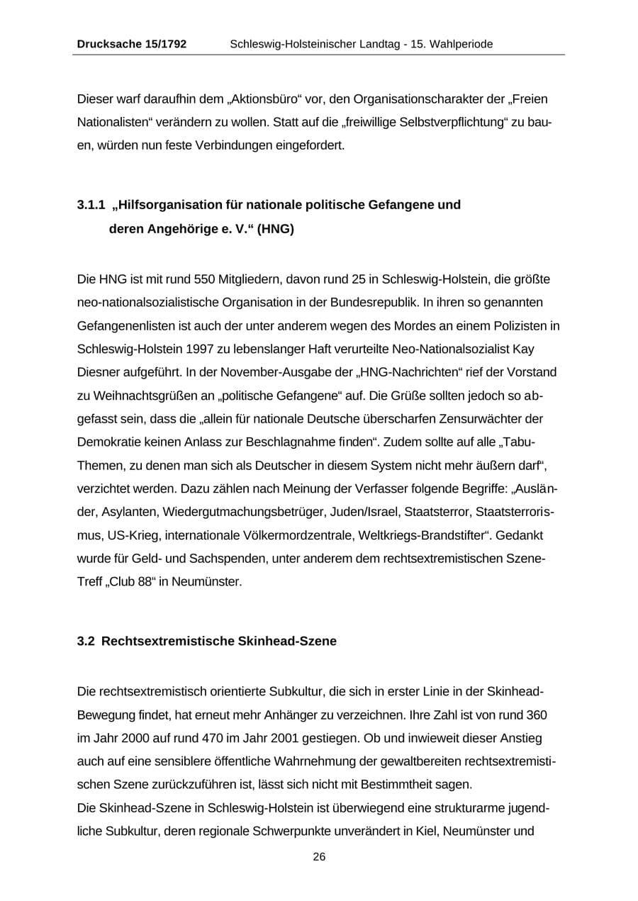 Seite 26 des Verfassungsschutzbericht 2001 Schleswig-Holstein