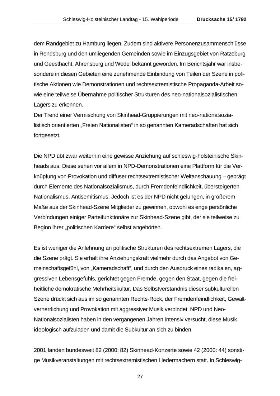 Seite 27 des Verfassungsschutzbericht 2001 Schleswig-Holstein