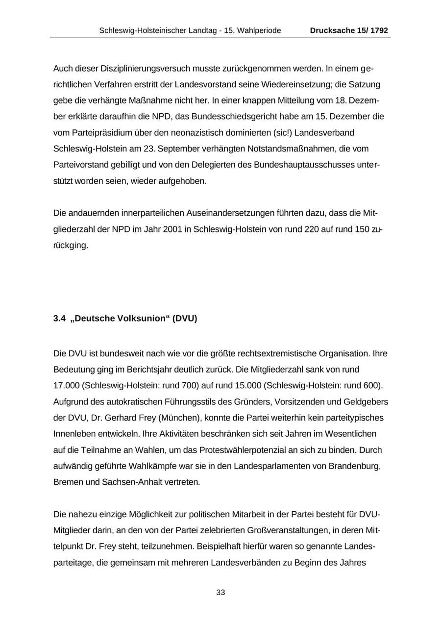 Seite 33 des Verfassungsschutzbericht 2001 Schleswig-Holstein