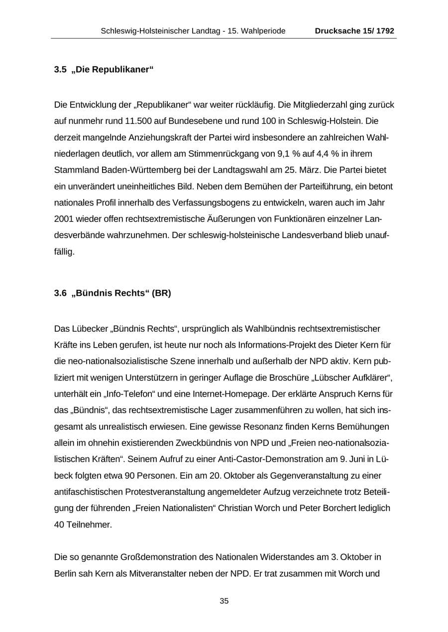 Seite 35 des Verfassungsschutzbericht 2001 Schleswig-Holstein