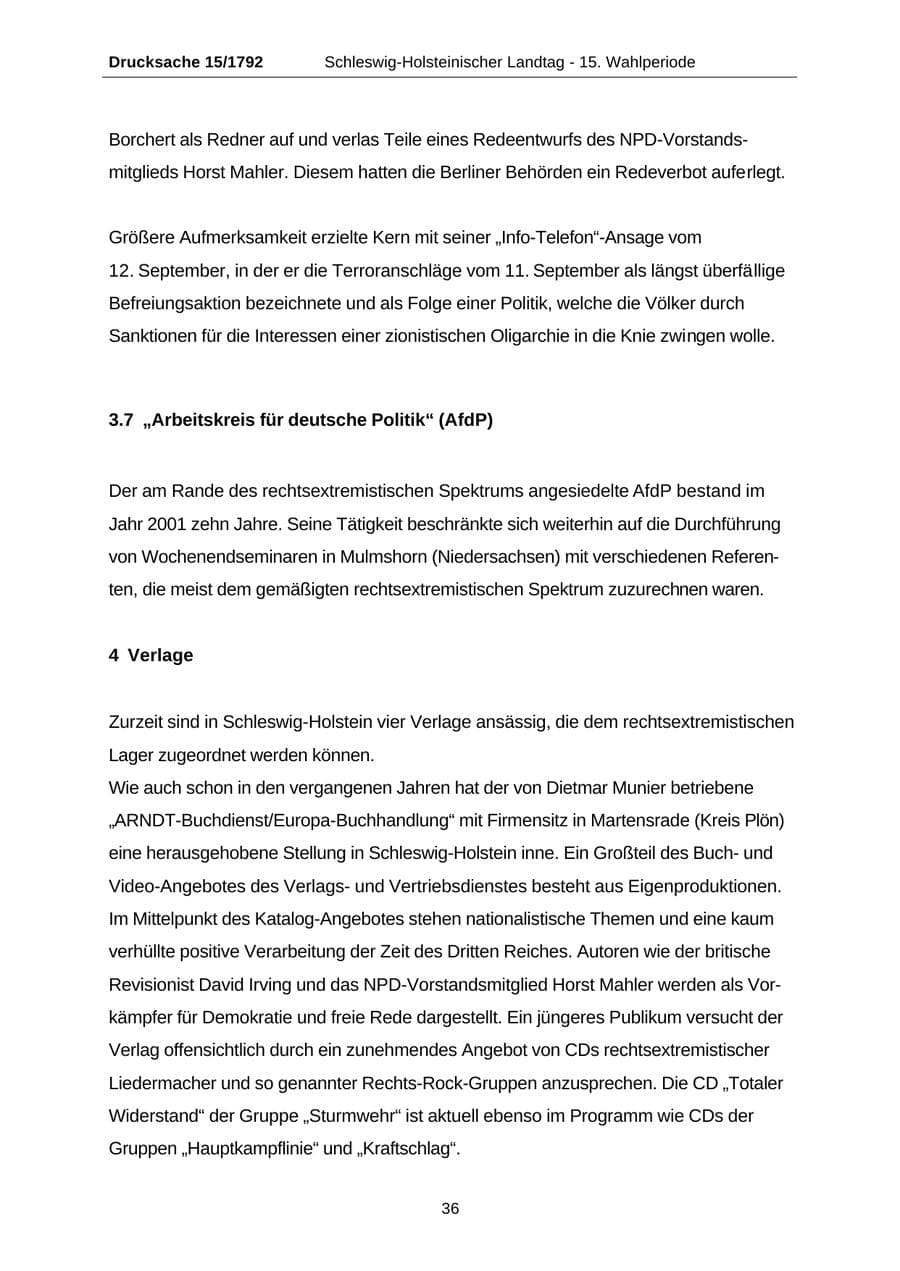 Seite 36 des Verfassungsschutzbericht 2001 Schleswig-Holstein