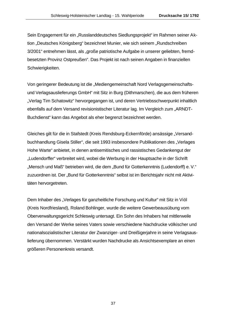 Seite 37 des Verfassungsschutzbericht 2001 Schleswig-Holstein