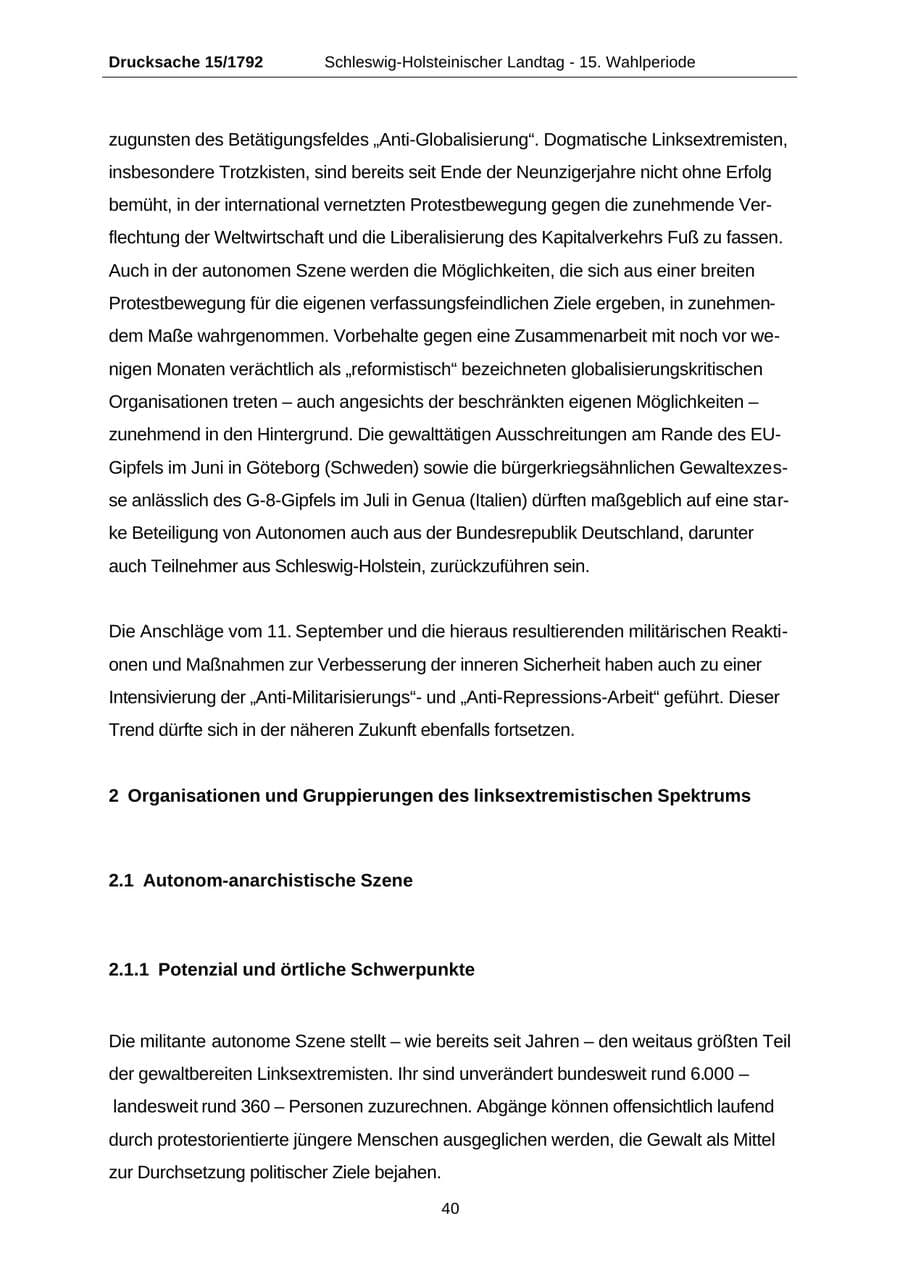 Seite 40 des Verfassungsschutzbericht 2001 Schleswig-Holstein
