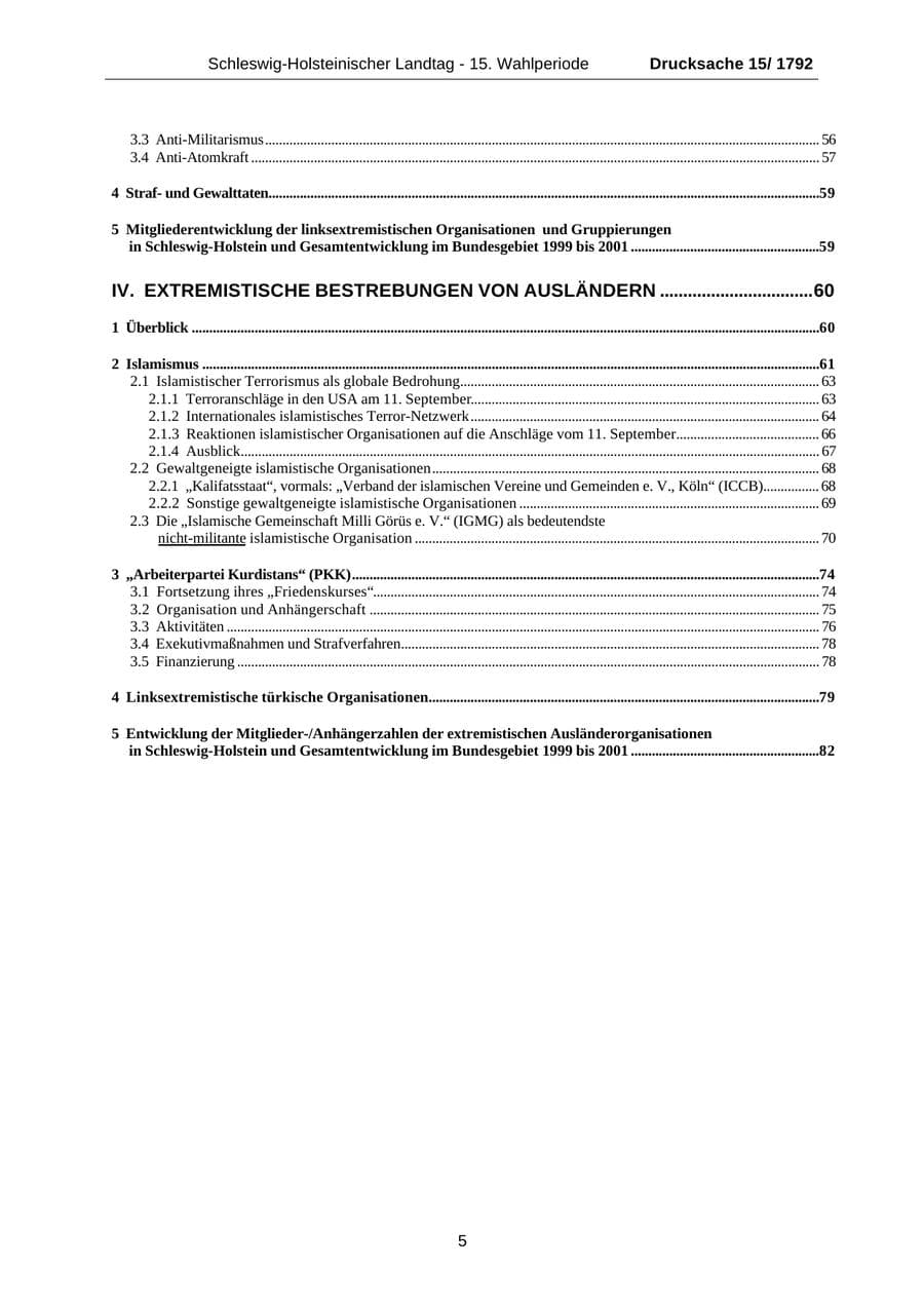 Seite 5 des Verfassungsschutzbericht 2001 Schleswig-Holstein