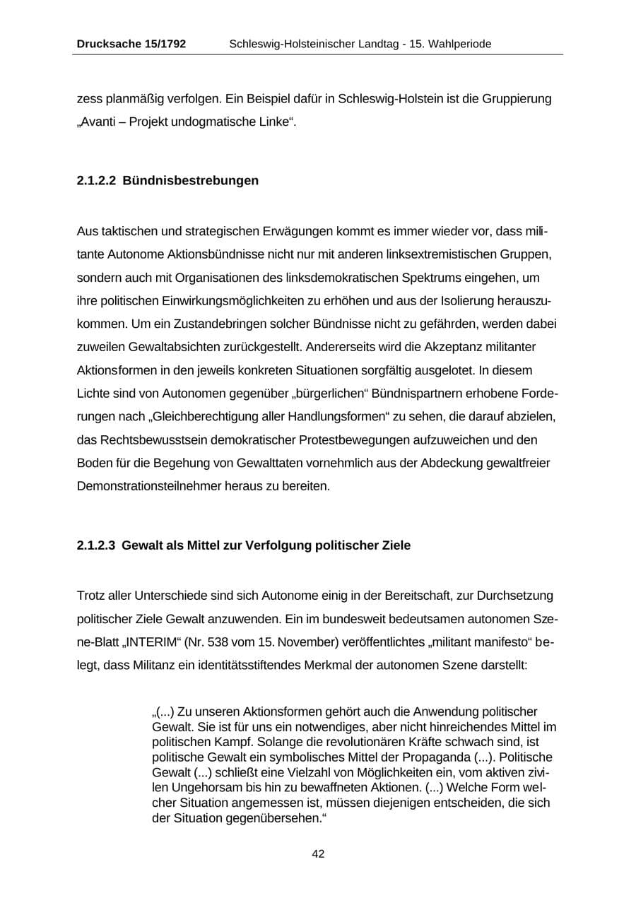 Seite 42 des Verfassungsschutzbericht 2001 Schleswig-Holstein