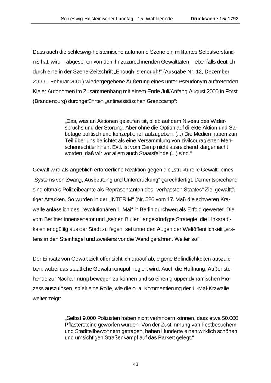 Seite 43 des Verfassungsschutzbericht 2001 Schleswig-Holstein
