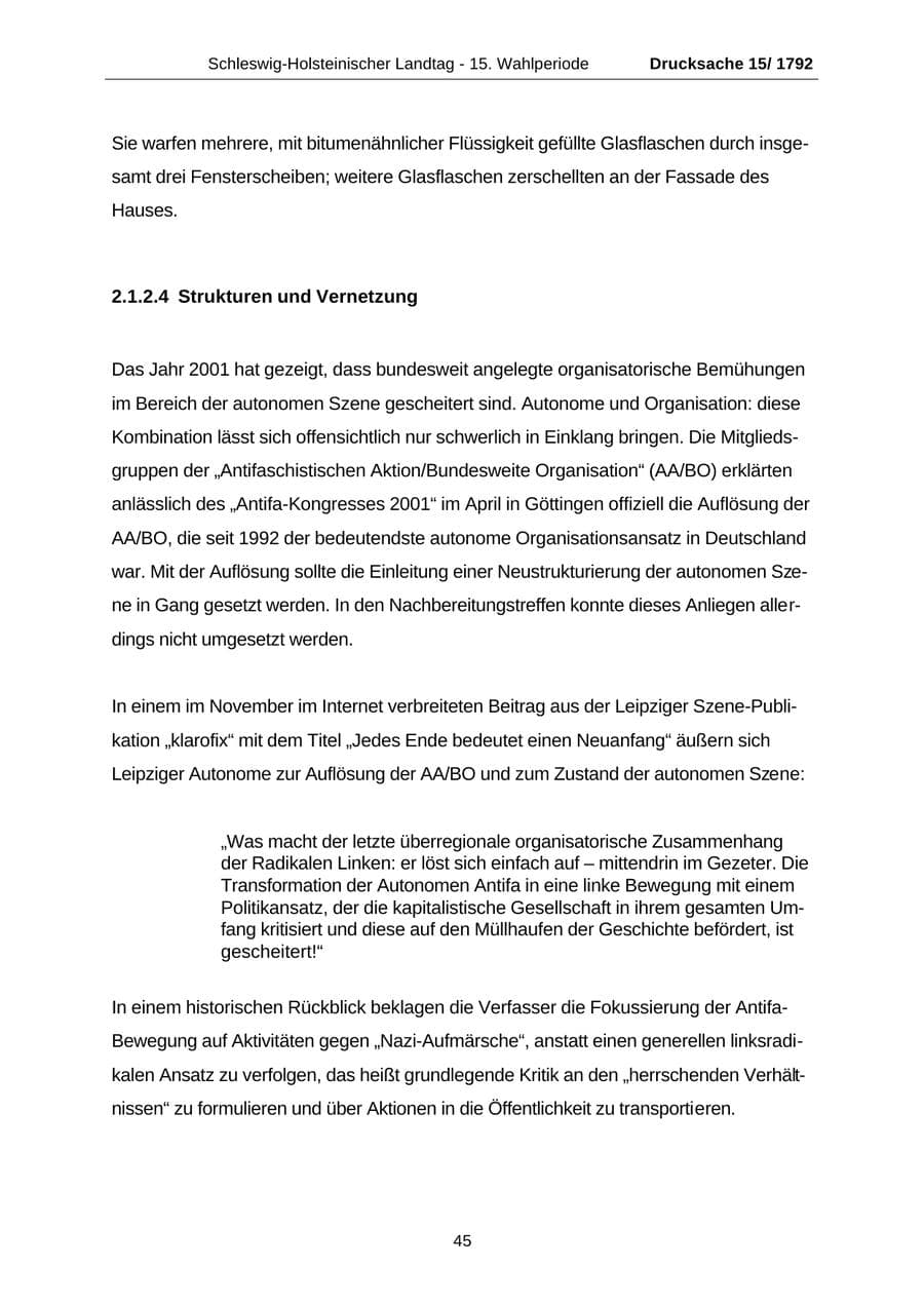 Seite 45 des Verfassungsschutzbericht 2001 Schleswig-Holstein