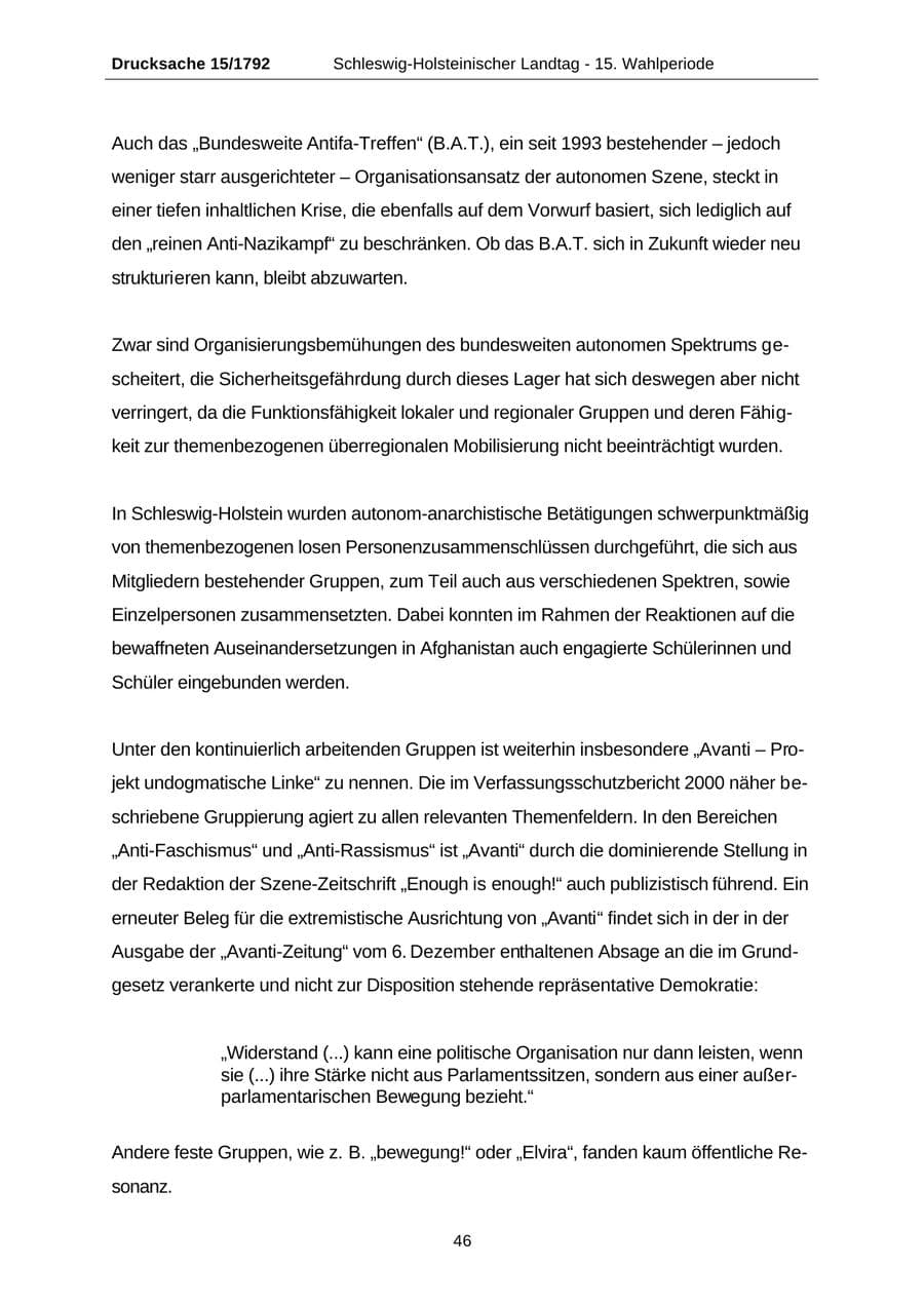 Seite 46 des Verfassungsschutzbericht 2001 Schleswig-Holstein