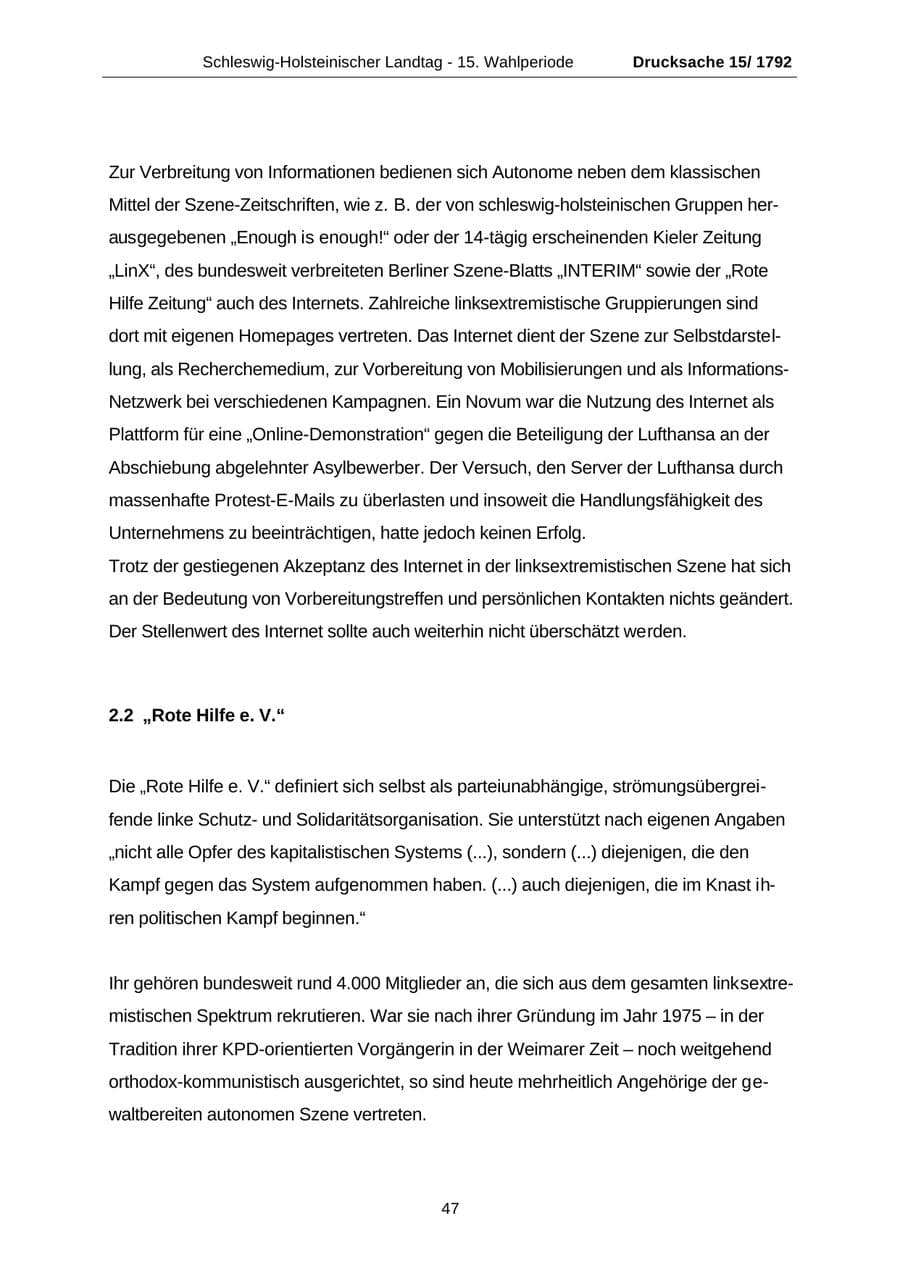 Seite 47 des Verfassungsschutzbericht 2001 Schleswig-Holstein