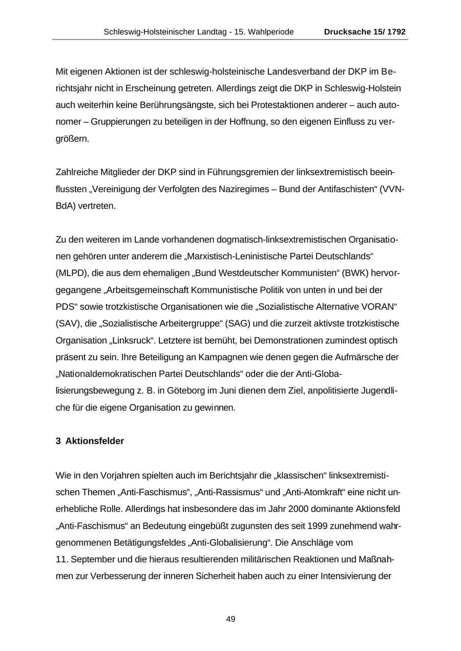Seite 49 des Verfassungsschutzbericht 2001 Schleswig-Holstein