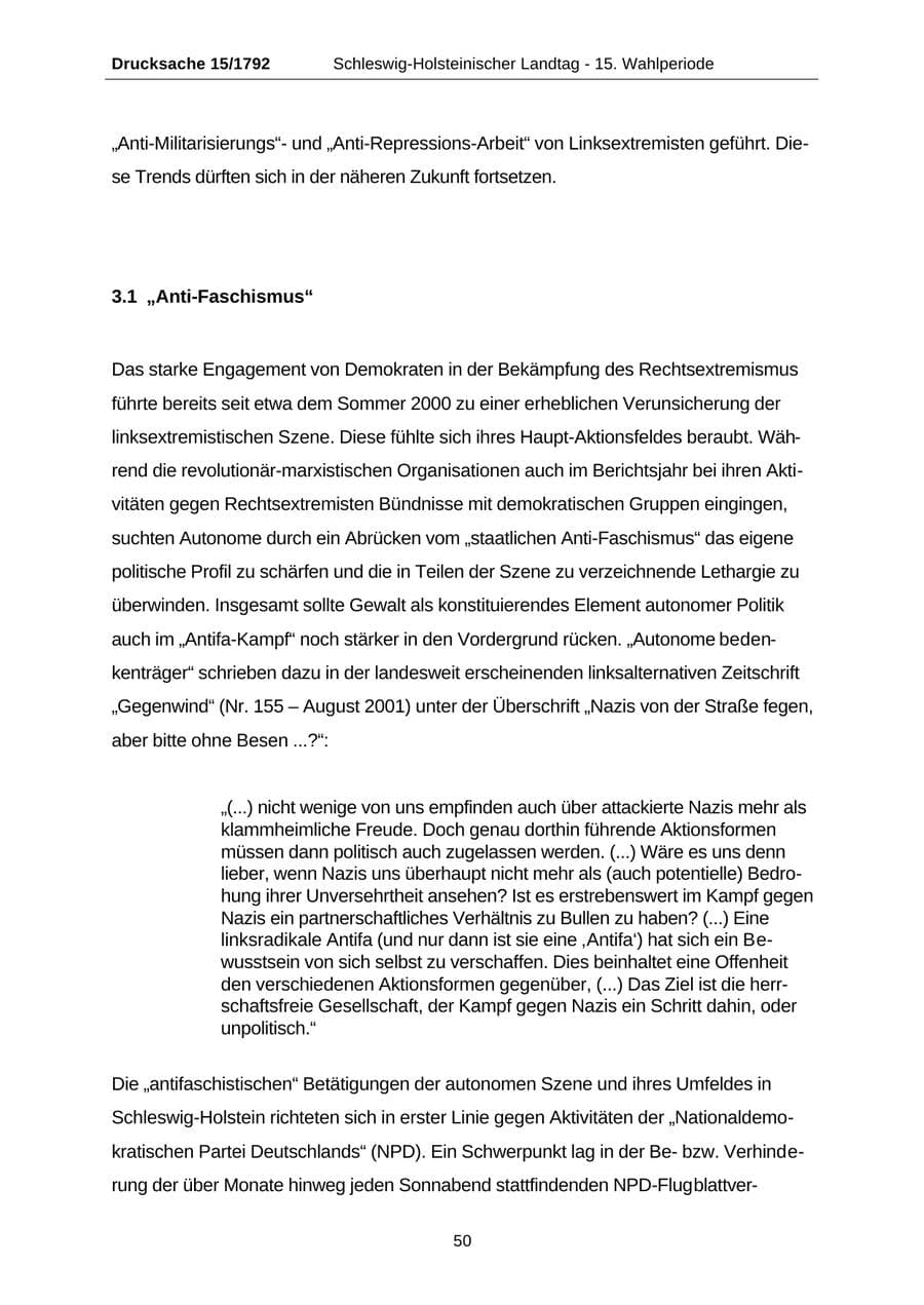 Seite 50 des Verfassungsschutzbericht 2001 Schleswig-Holstein