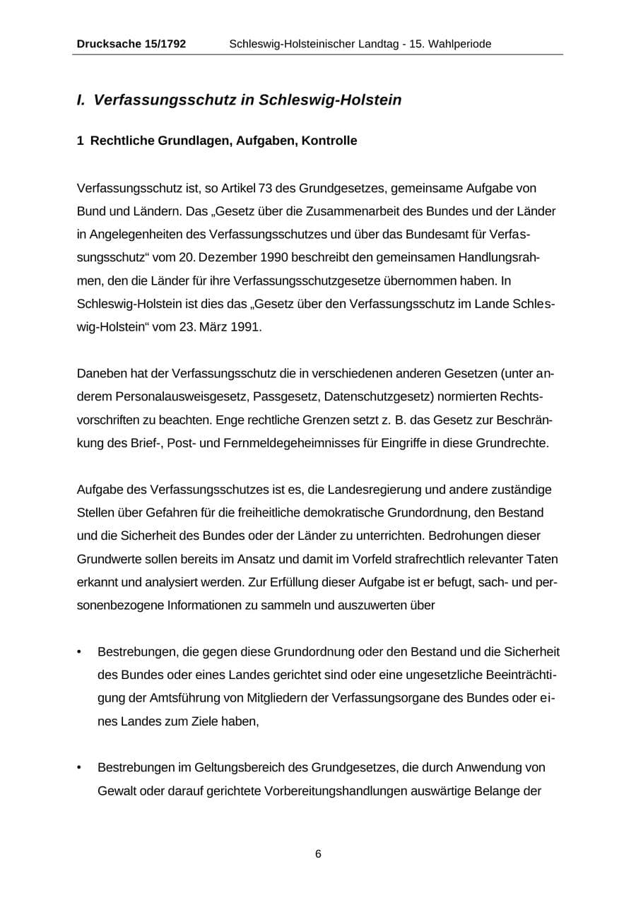 Seite 6 des Verfassungsschutzbericht 2001 Schleswig-Holstein