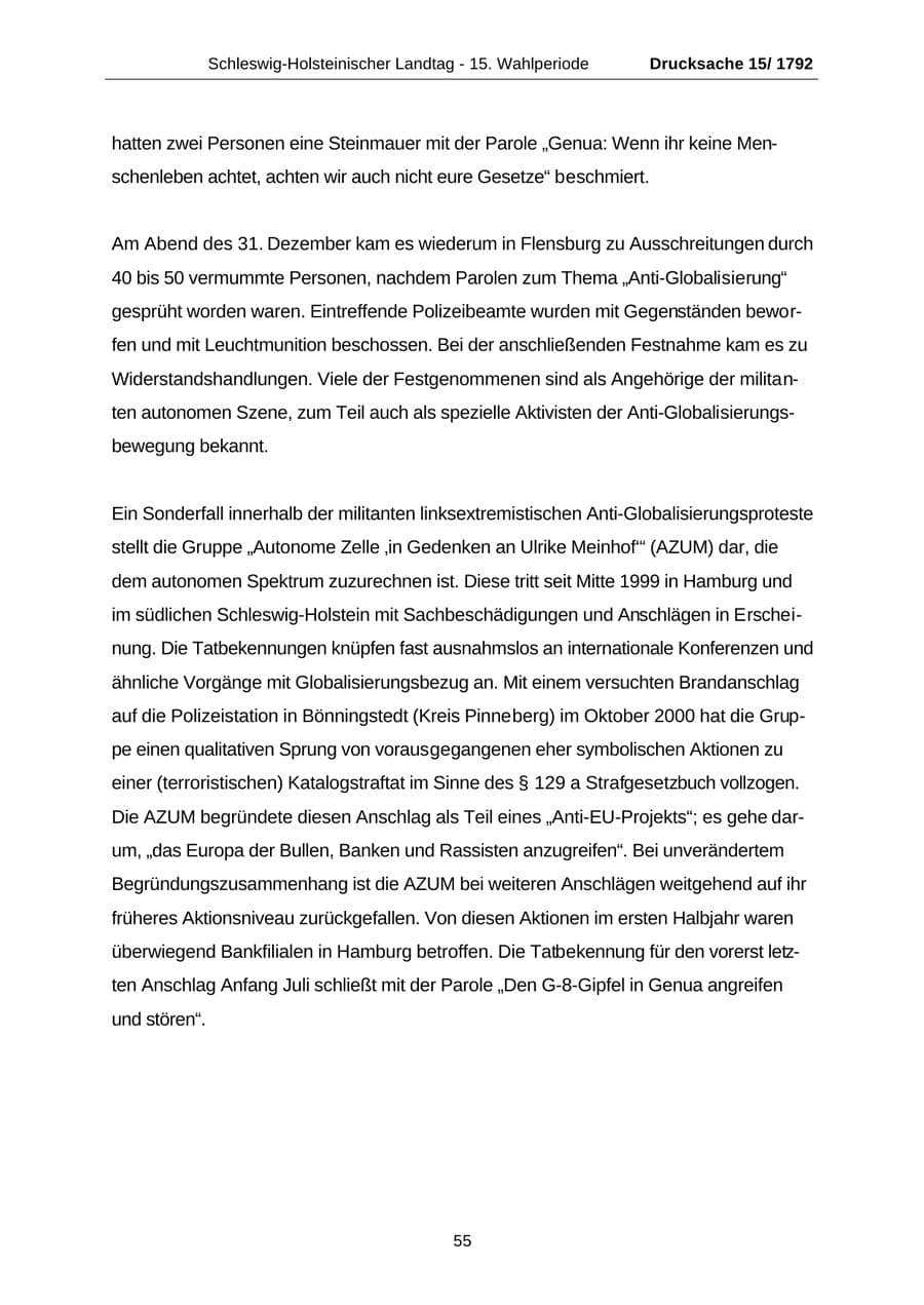 Seite 55 des Verfassungsschutzbericht 2001 Schleswig-Holstein