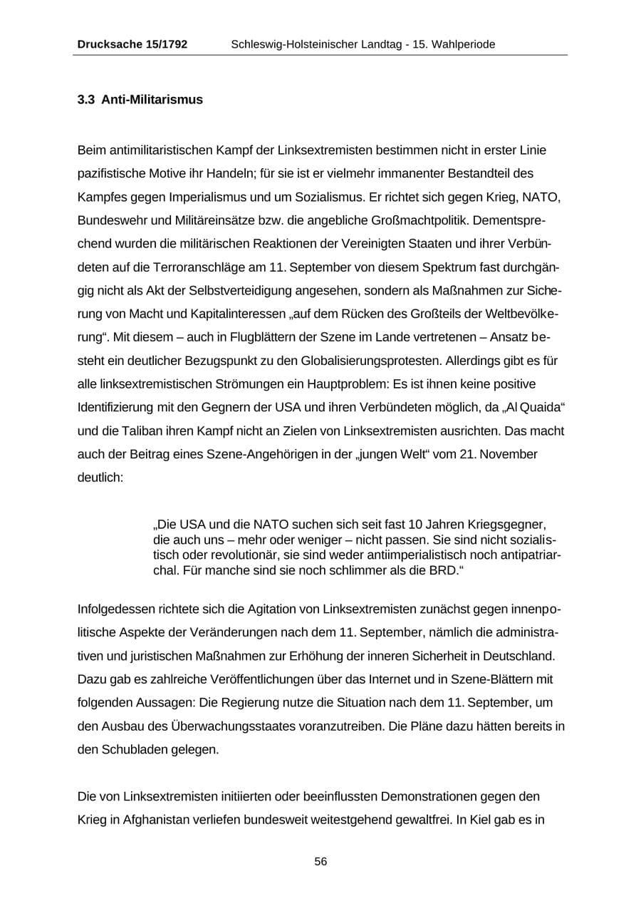 Seite 56 des Verfassungsschutzbericht 2001 Schleswig-Holstein
