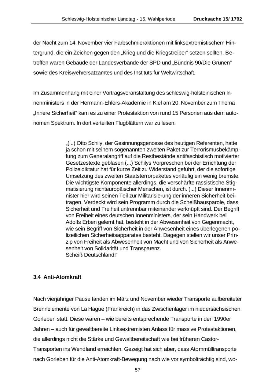 Seite 57 des Verfassungsschutzbericht 2001 Schleswig-Holstein