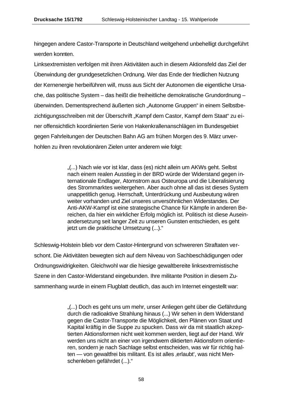 Seite 58 des Verfassungsschutzbericht 2001 Schleswig-Holstein