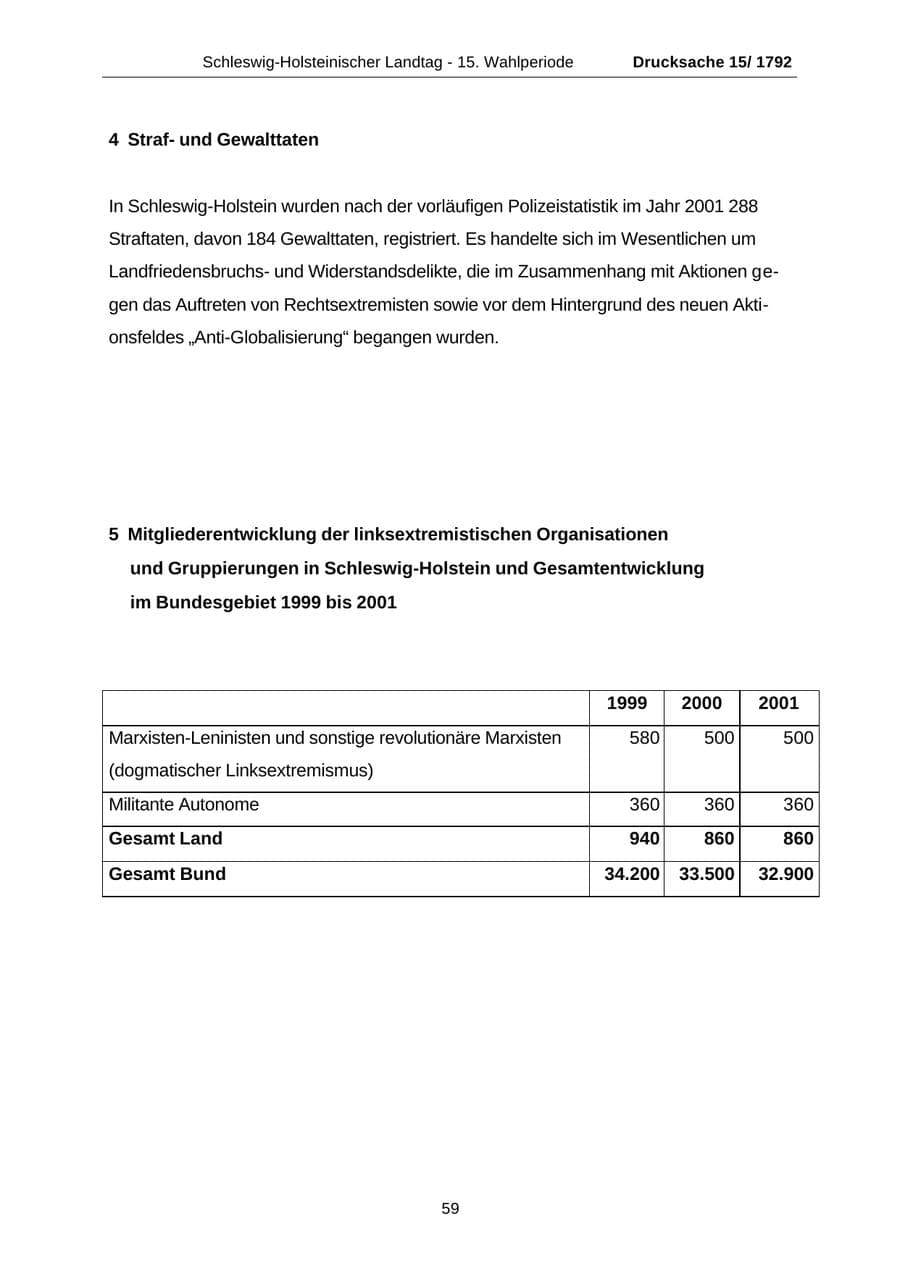 Seite 59 des Verfassungsschutzbericht 2001 Schleswig-Holstein