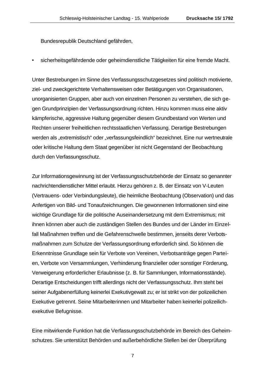 Seite 7 des Verfassungsschutzbericht 2001 Schleswig-Holstein