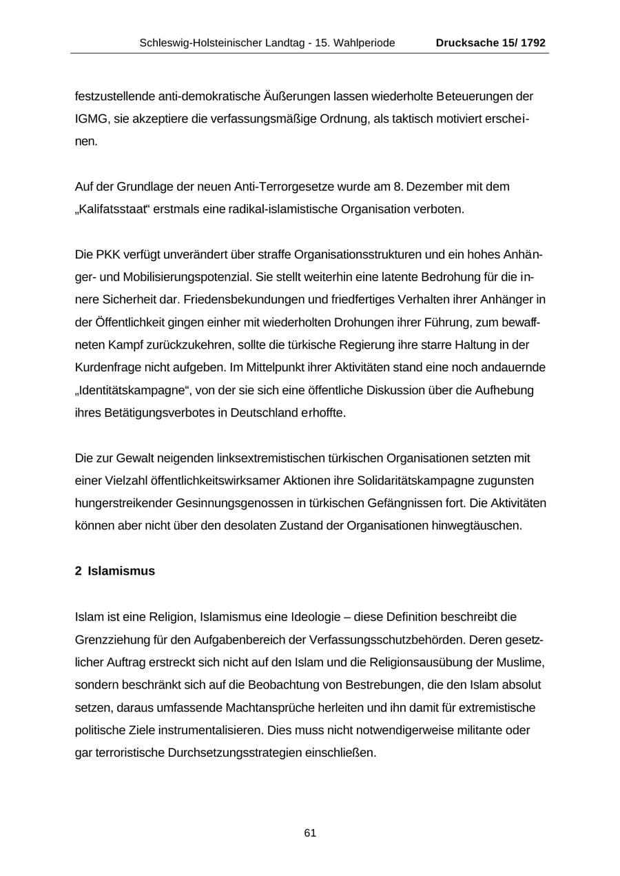 Seite 61 des Verfassungsschutzbericht 2001 Schleswig-Holstein