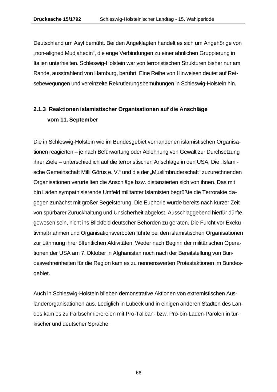 Seite 66 des Verfassungsschutzbericht 2001 Schleswig-Holstein