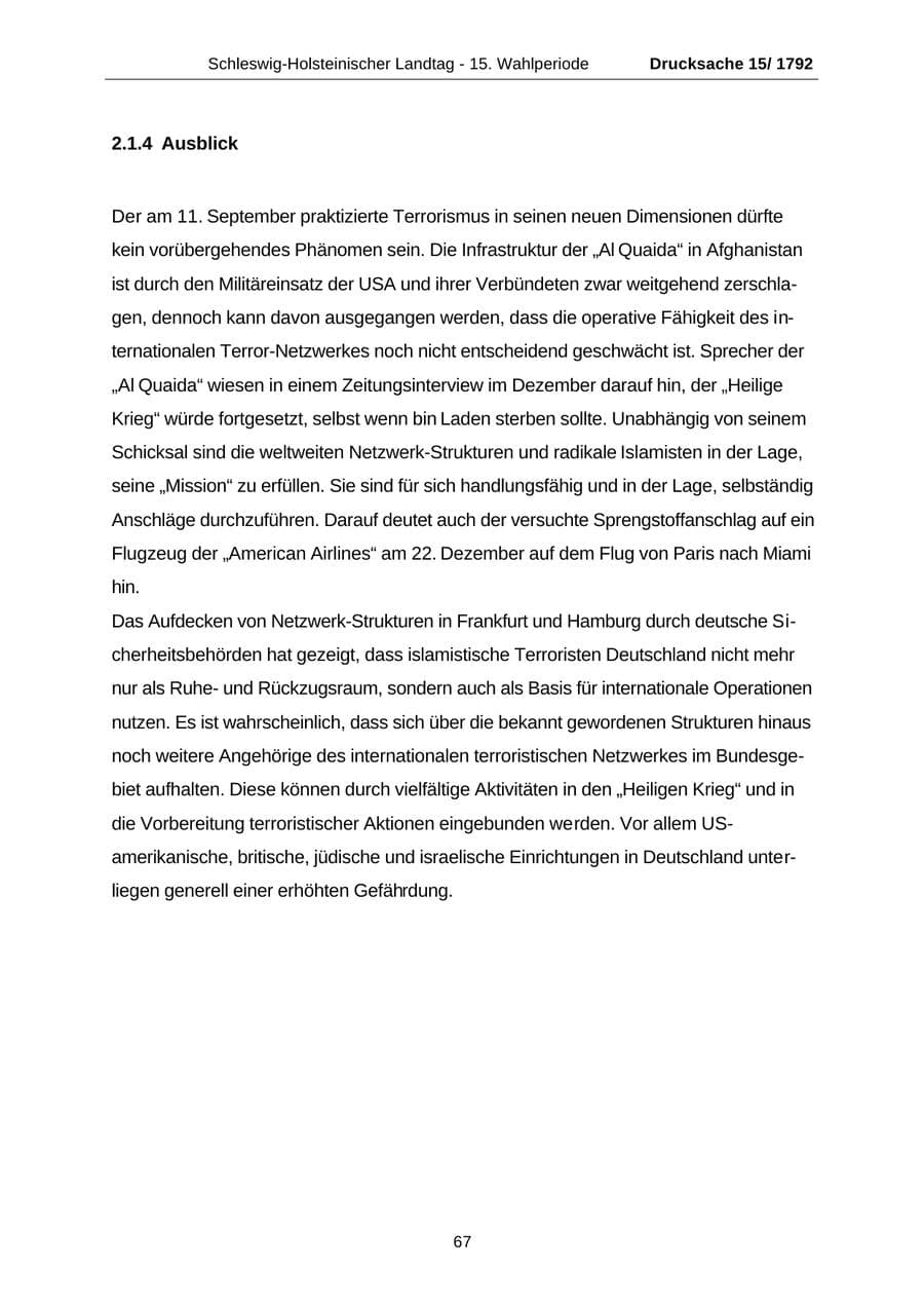 Seite 67 des Verfassungsschutzbericht 2001 Schleswig-Holstein