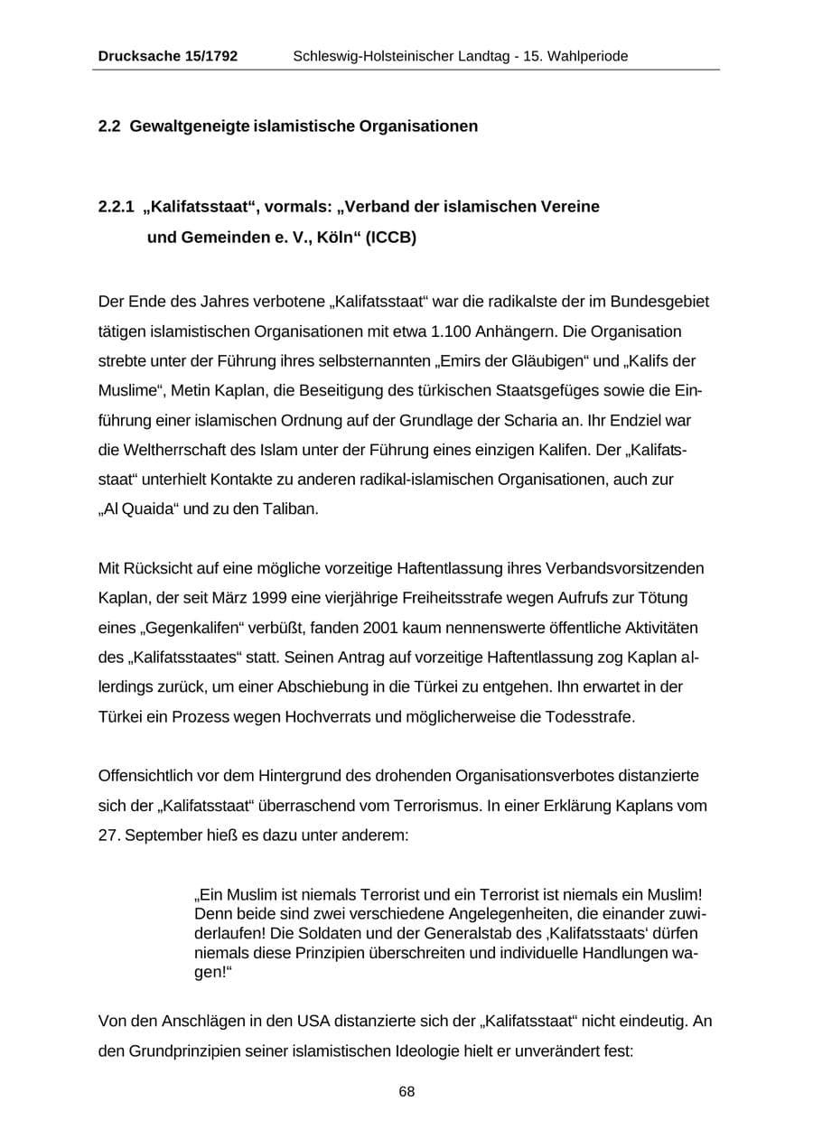 Seite 68 des Verfassungsschutzbericht 2001 Schleswig-Holstein