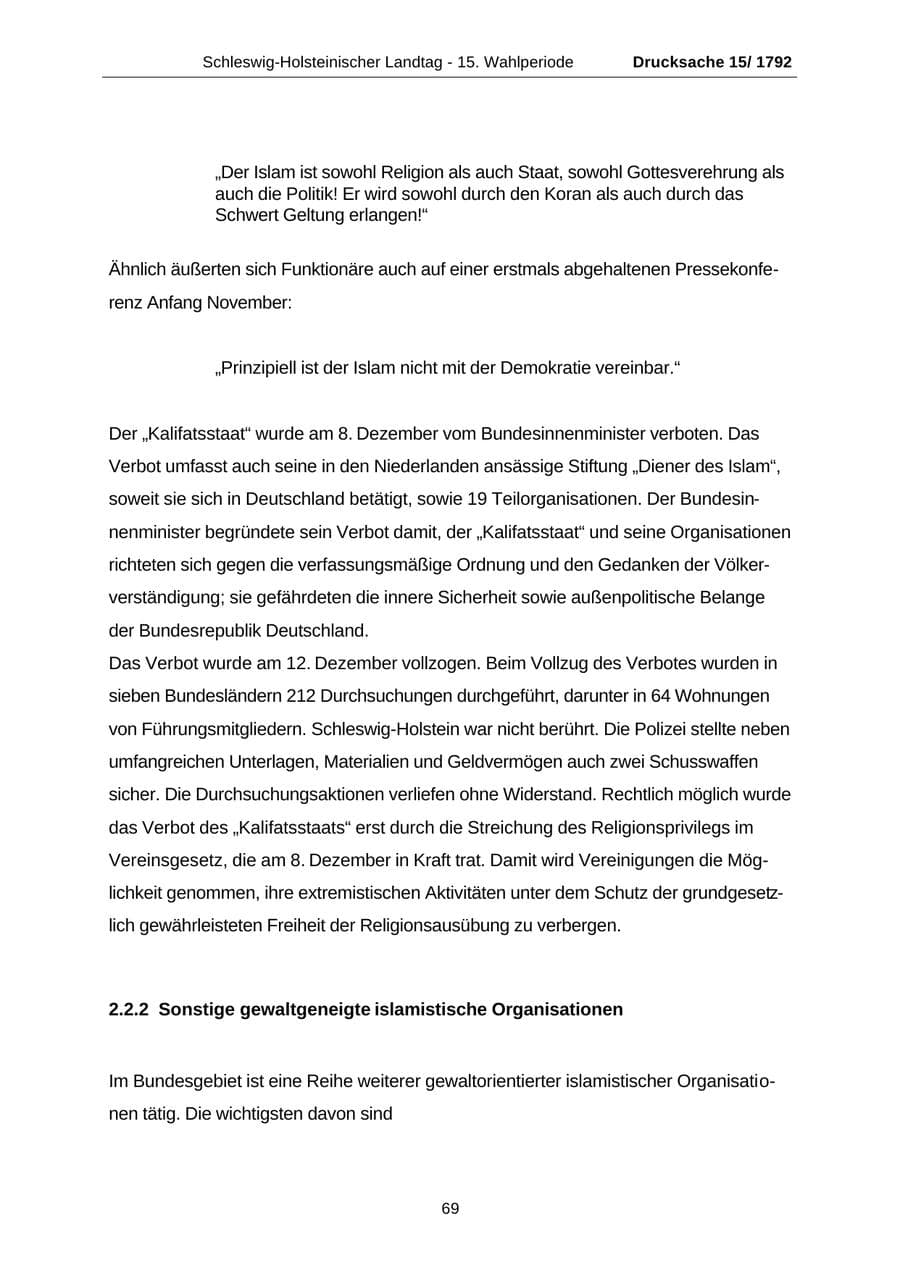 Seite 69 des Verfassungsschutzbericht 2001 Schleswig-Holstein