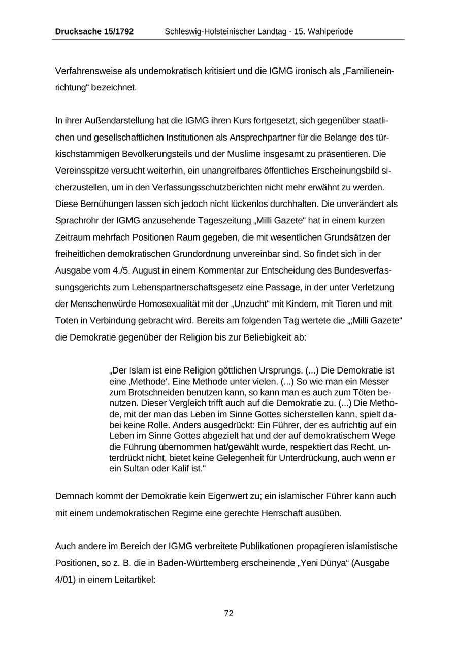 Seite 72 des Verfassungsschutzbericht 2001 Schleswig-Holstein