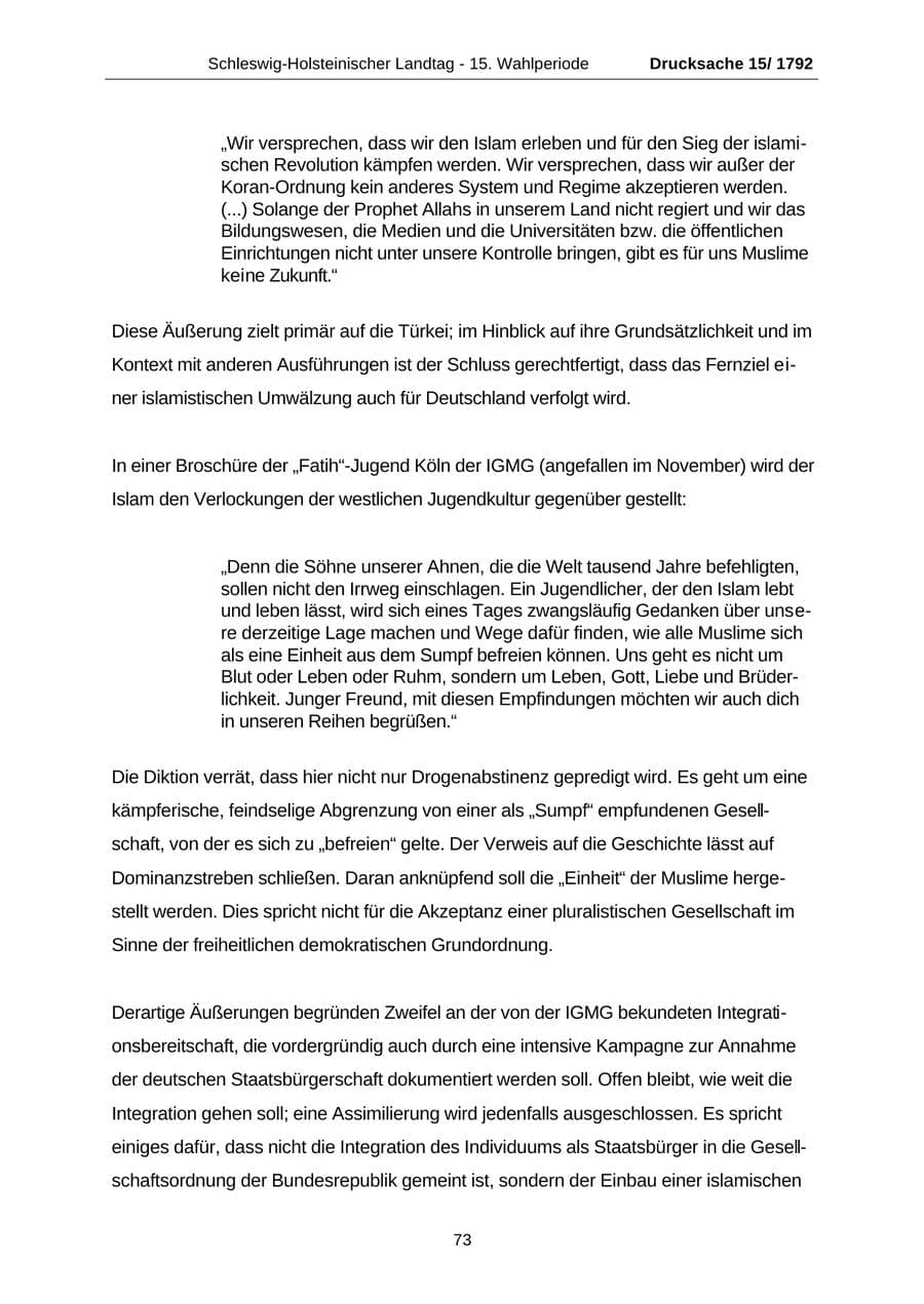 Seite 73 des Verfassungsschutzbericht 2001 Schleswig-Holstein