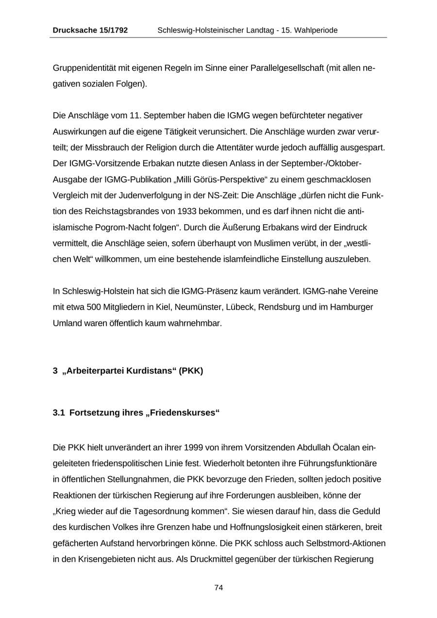 Seite 74 des Verfassungsschutzbericht 2001 Schleswig-Holstein