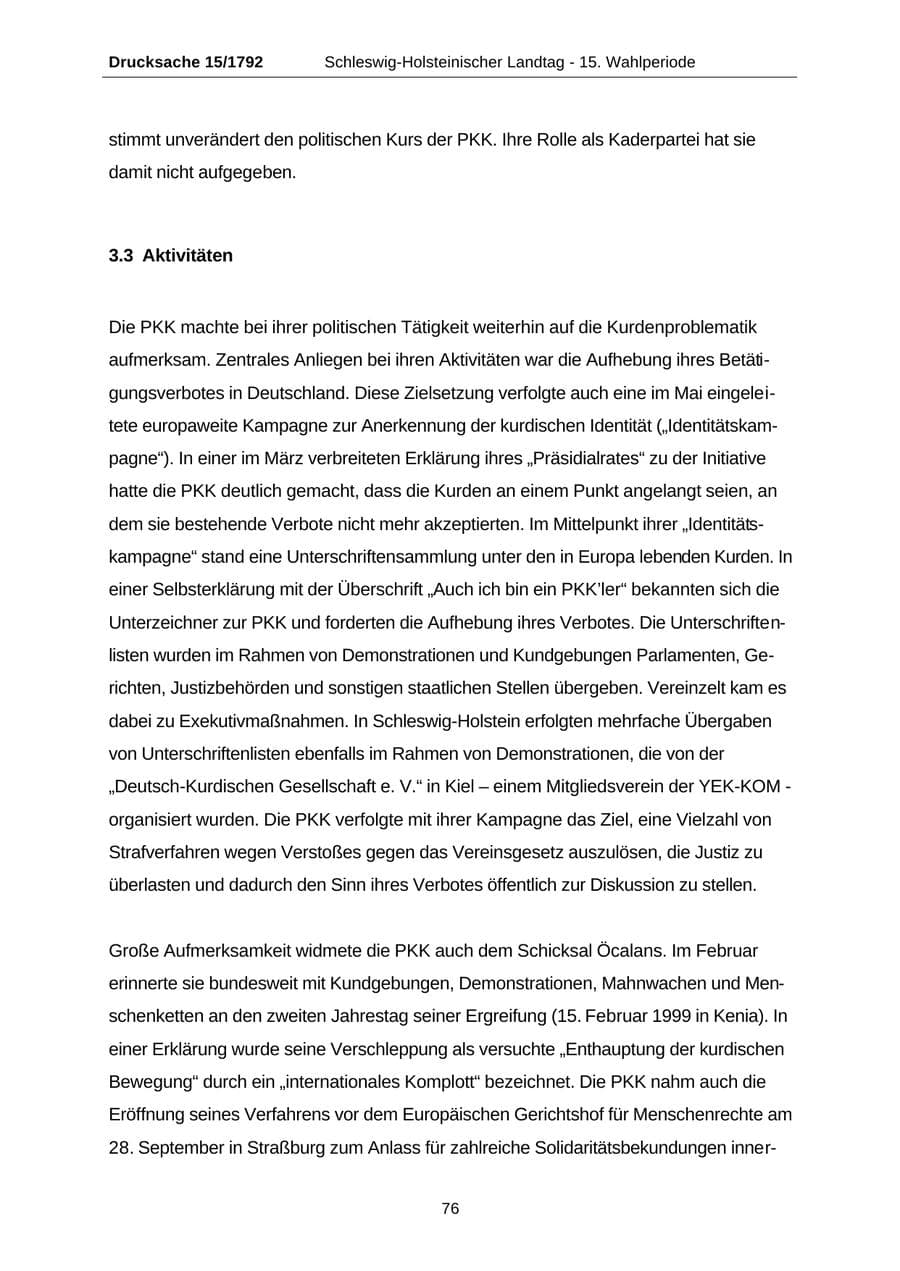 Seite 76 des Verfassungsschutzbericht 2001 Schleswig-Holstein