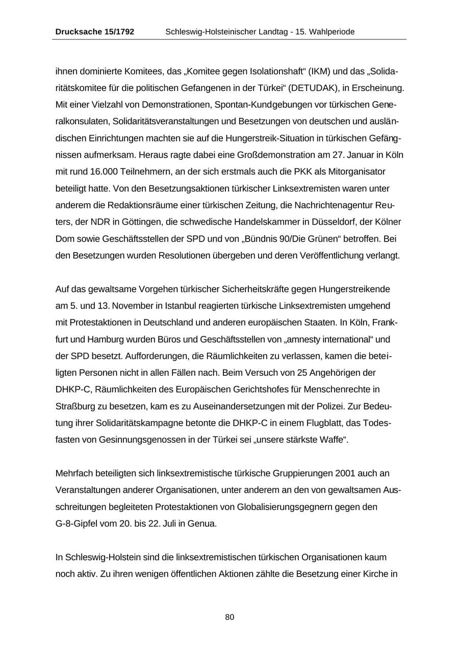 Seite 80 des Verfassungsschutzbericht 2001 Schleswig-Holstein