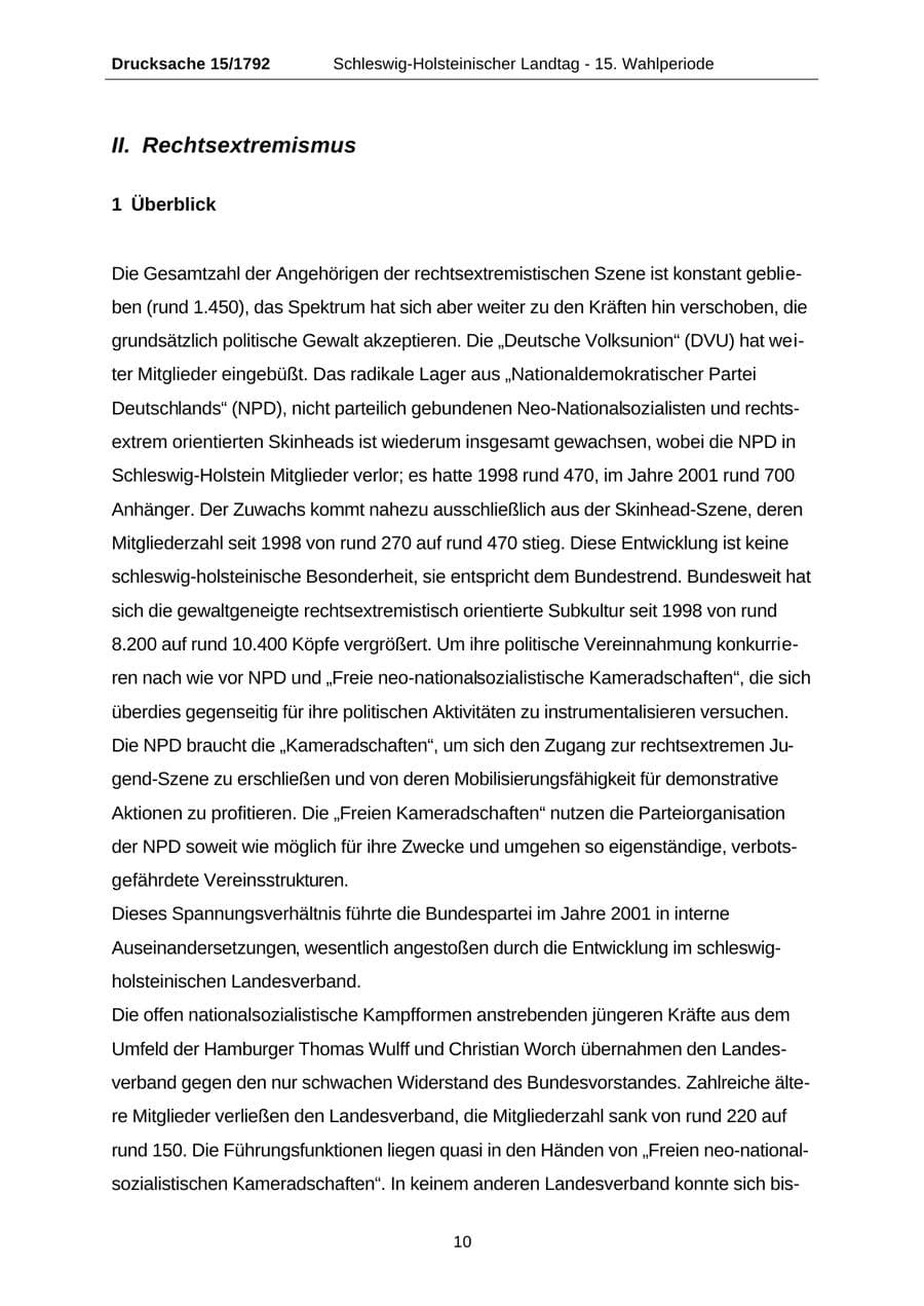 Seite 10 des Verfassungsschutzbericht 2001 Schleswig-Holstein