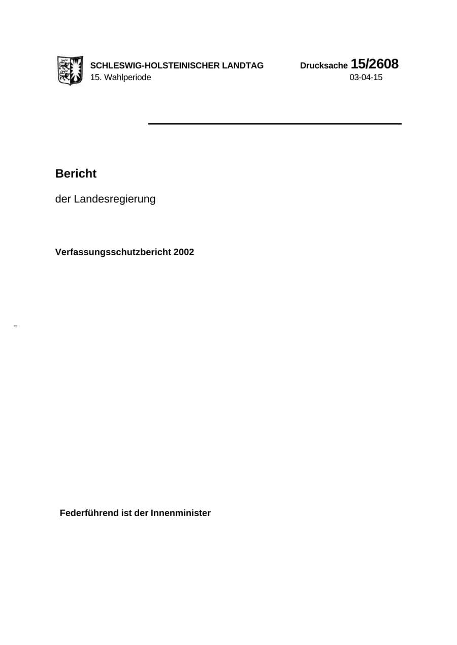Seite 1 des Verfassungsschutzbericht 2002 Schleswig-Holstein