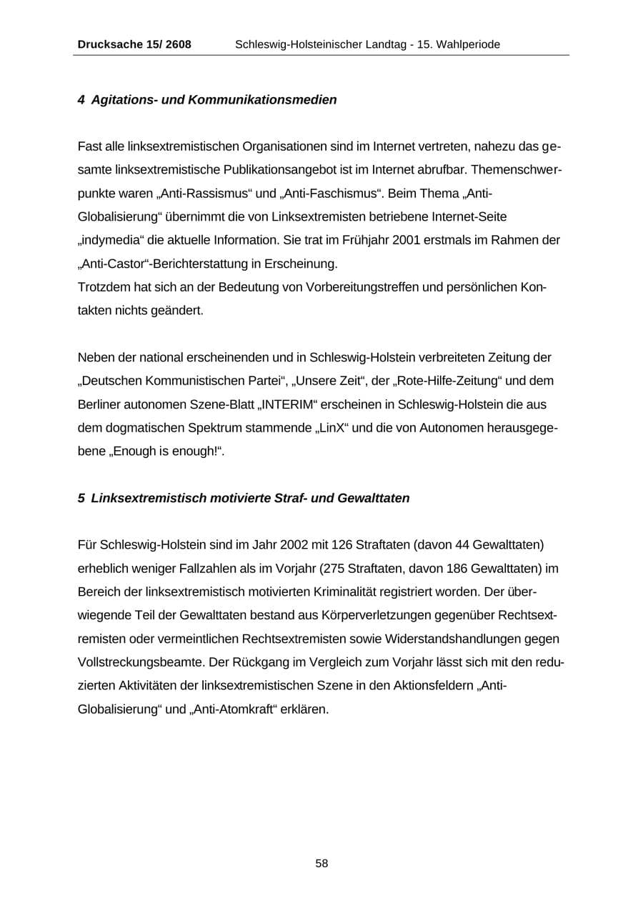 Seite 58 des Verfassungsschutzbericht 2002 Schleswig-Holstein