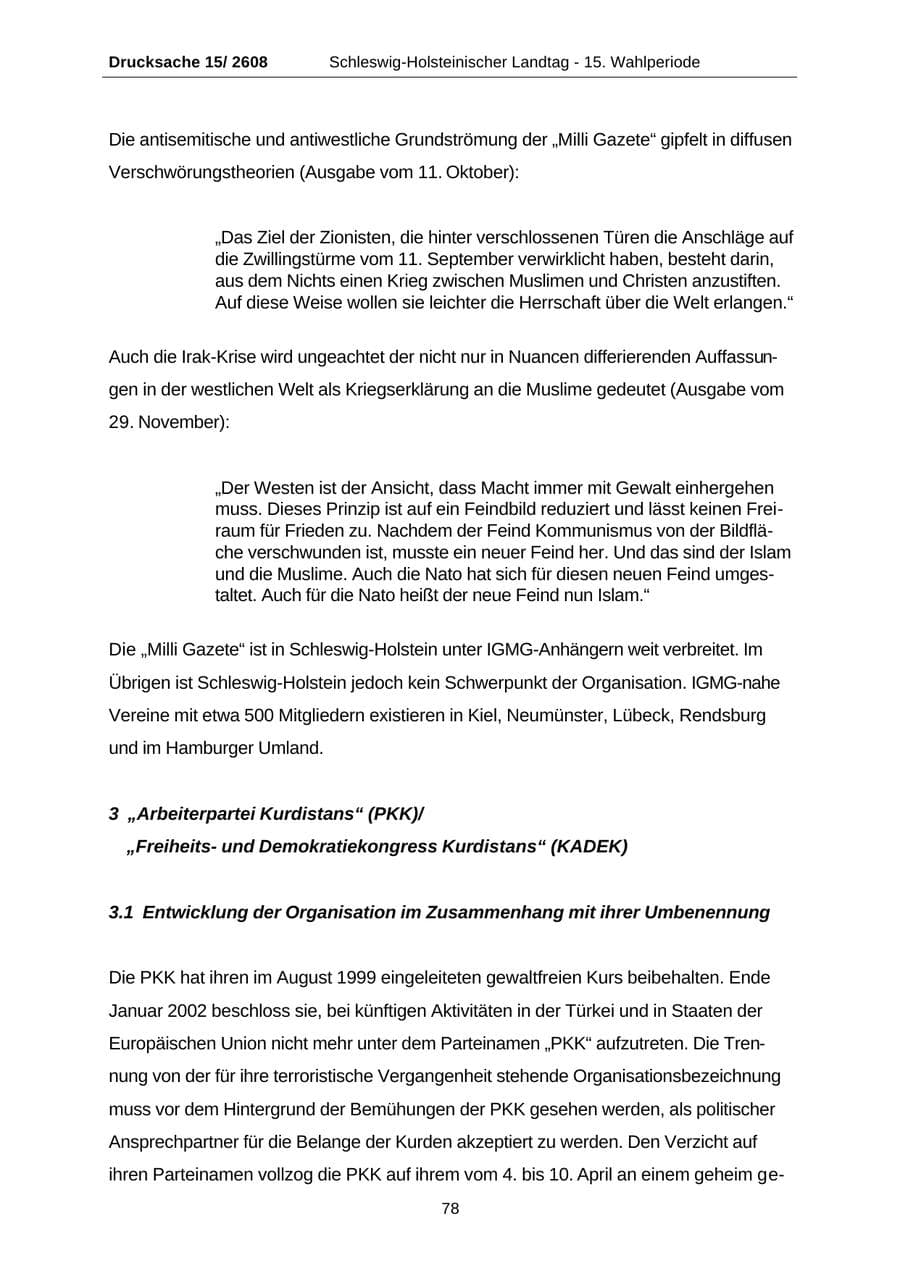 Seite 78 des Verfassungsschutzbericht 2002 Schleswig-Holstein