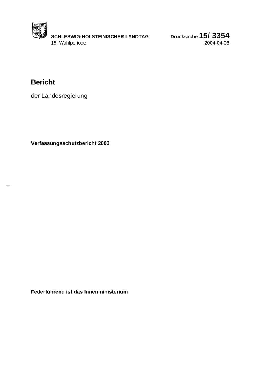 Seite 1 des Verfassungsschutzbericht 2003 Schleswig-Holstein