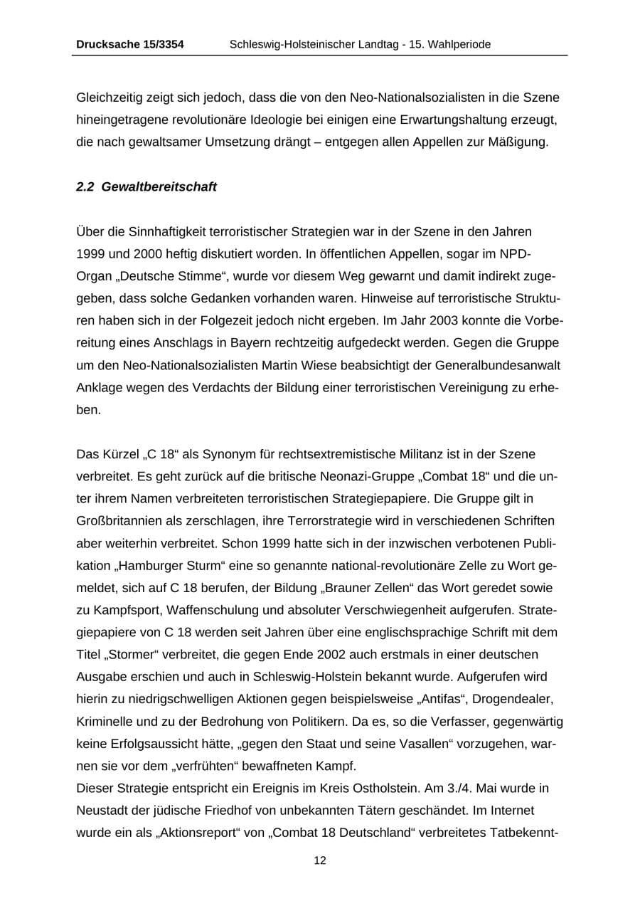Seite 12 des Verfassungsschutzbericht 2003 Schleswig-Holstein