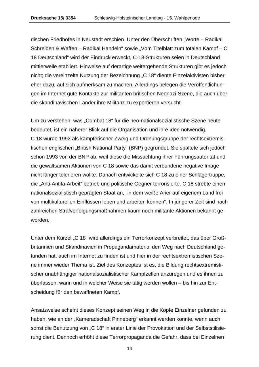 Seite 14 des Verfassungsschutzbericht 2003 Schleswig-Holstein