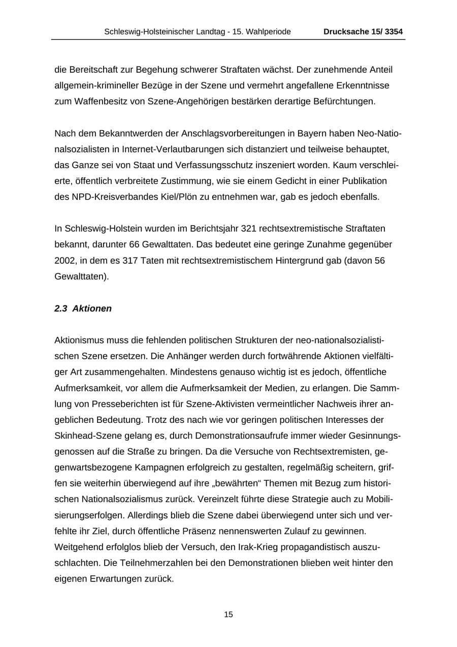 Seite 15 des Verfassungsschutzbericht 2003 Schleswig-Holstein