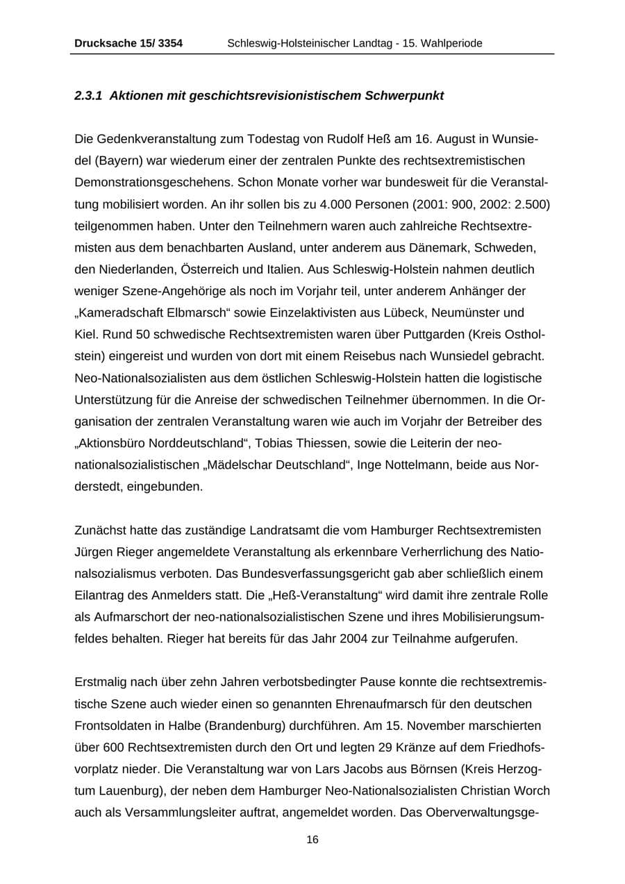 Seite 16 des Verfassungsschutzbericht 2003 Schleswig-Holstein