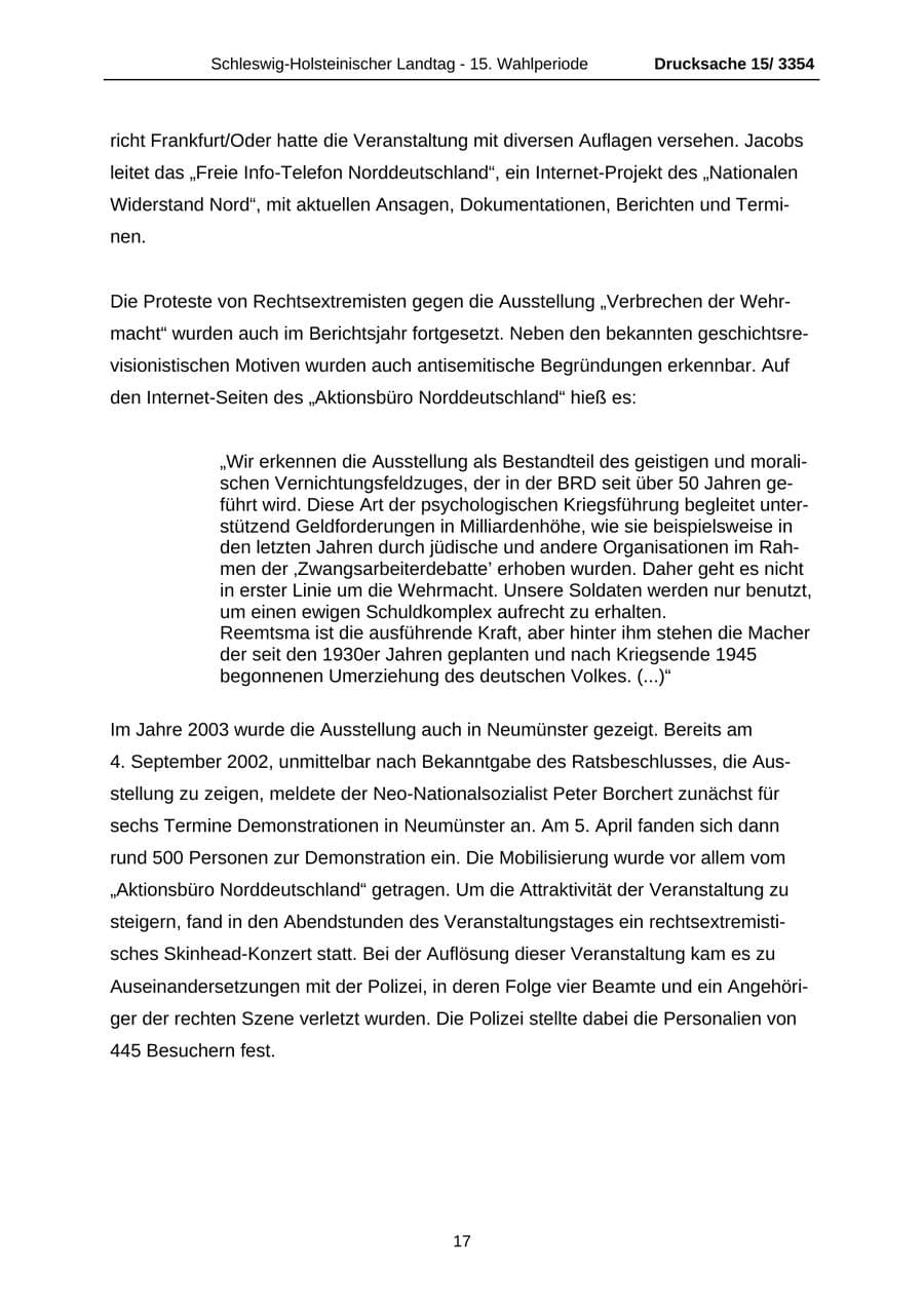 Seite 17 des Verfassungsschutzbericht 2003 Schleswig-Holstein