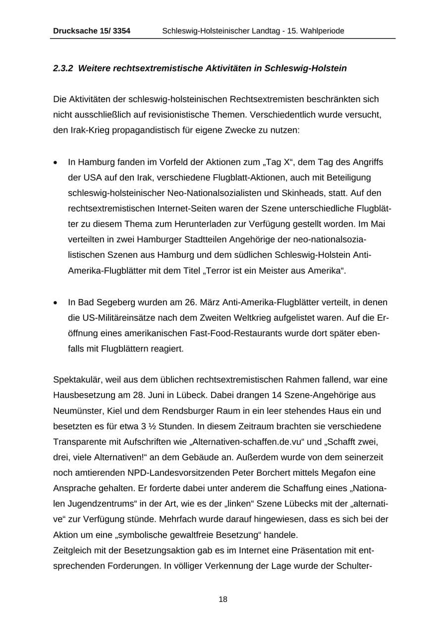 Seite 18 des Verfassungsschutzbericht 2003 Schleswig-Holstein