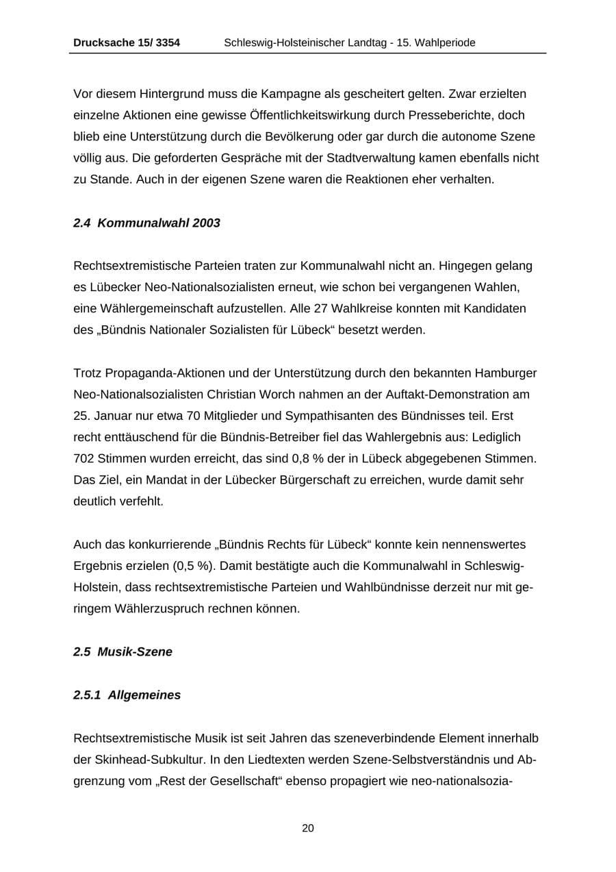 Seite 20 des Verfassungsschutzbericht 2003 Schleswig-Holstein