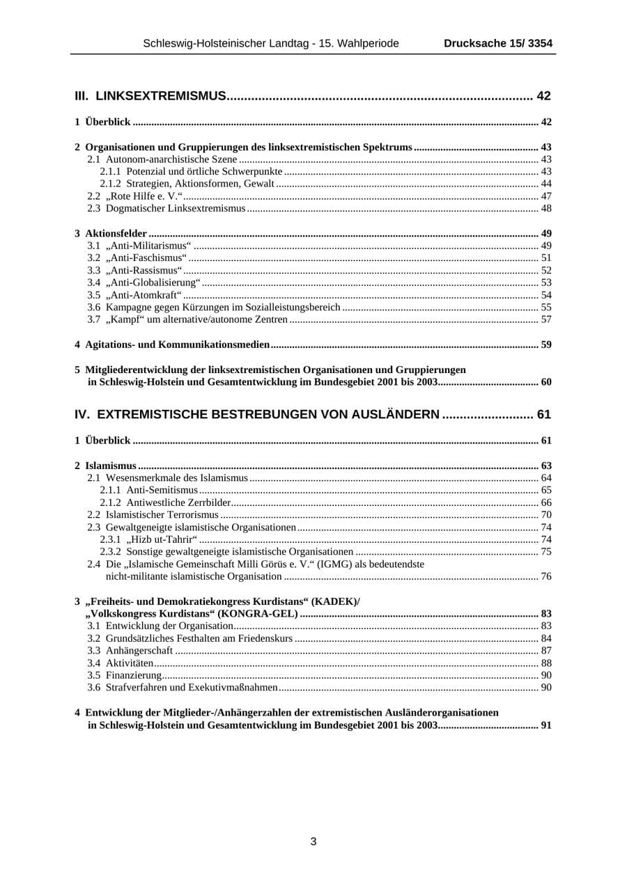 Seite 3 des Verfassungsschutzbericht 2003 Schleswig-Holstein