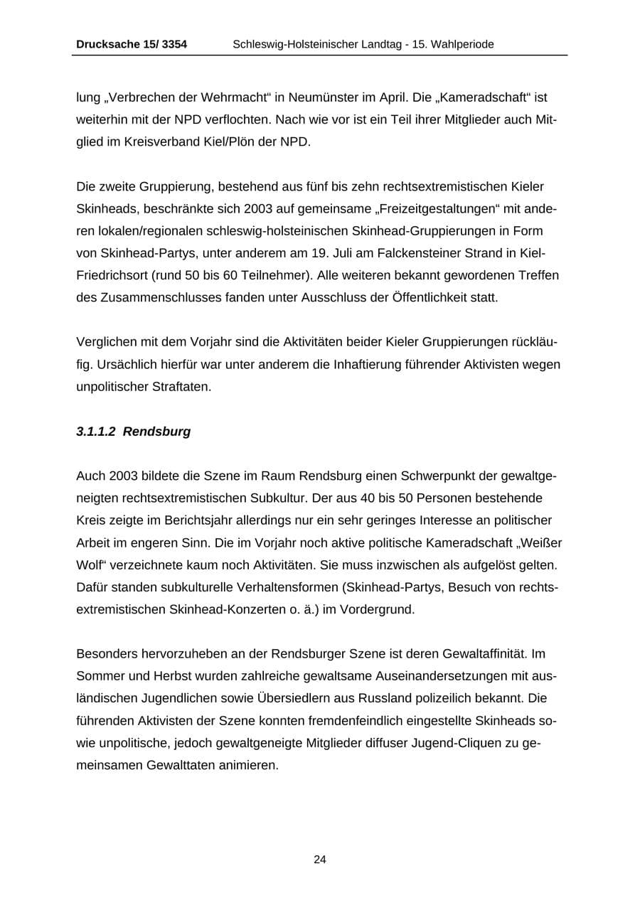 Seite 24 des Verfassungsschutzbericht 2003 Schleswig-Holstein